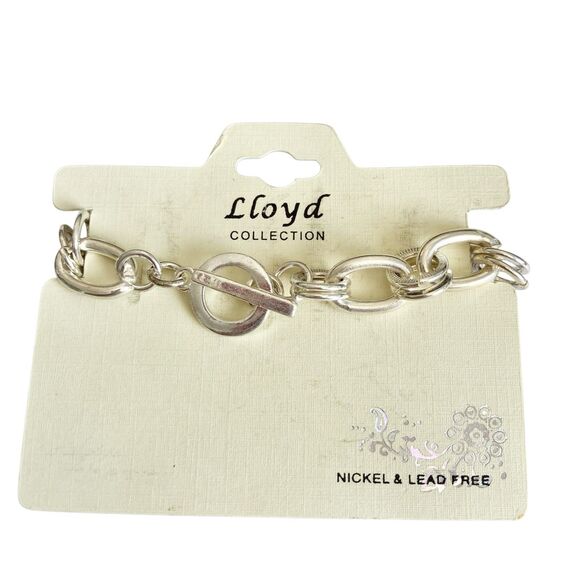 Rolo Curb Link Chain Bracelet with Toggle Clasp Silver Plated Vintage Stock 7.5" - Picture 3 of 8